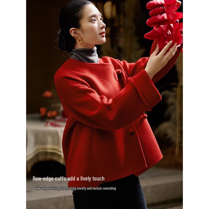 XWI Women's New Chinese Style Double-faced Merino Wool Coat