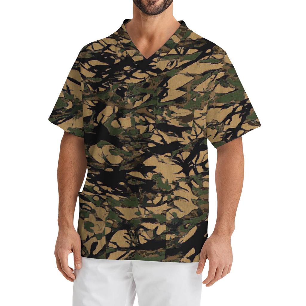 Men's Casual Short-Sleeved V-Neck Printed Front Pocket Top
