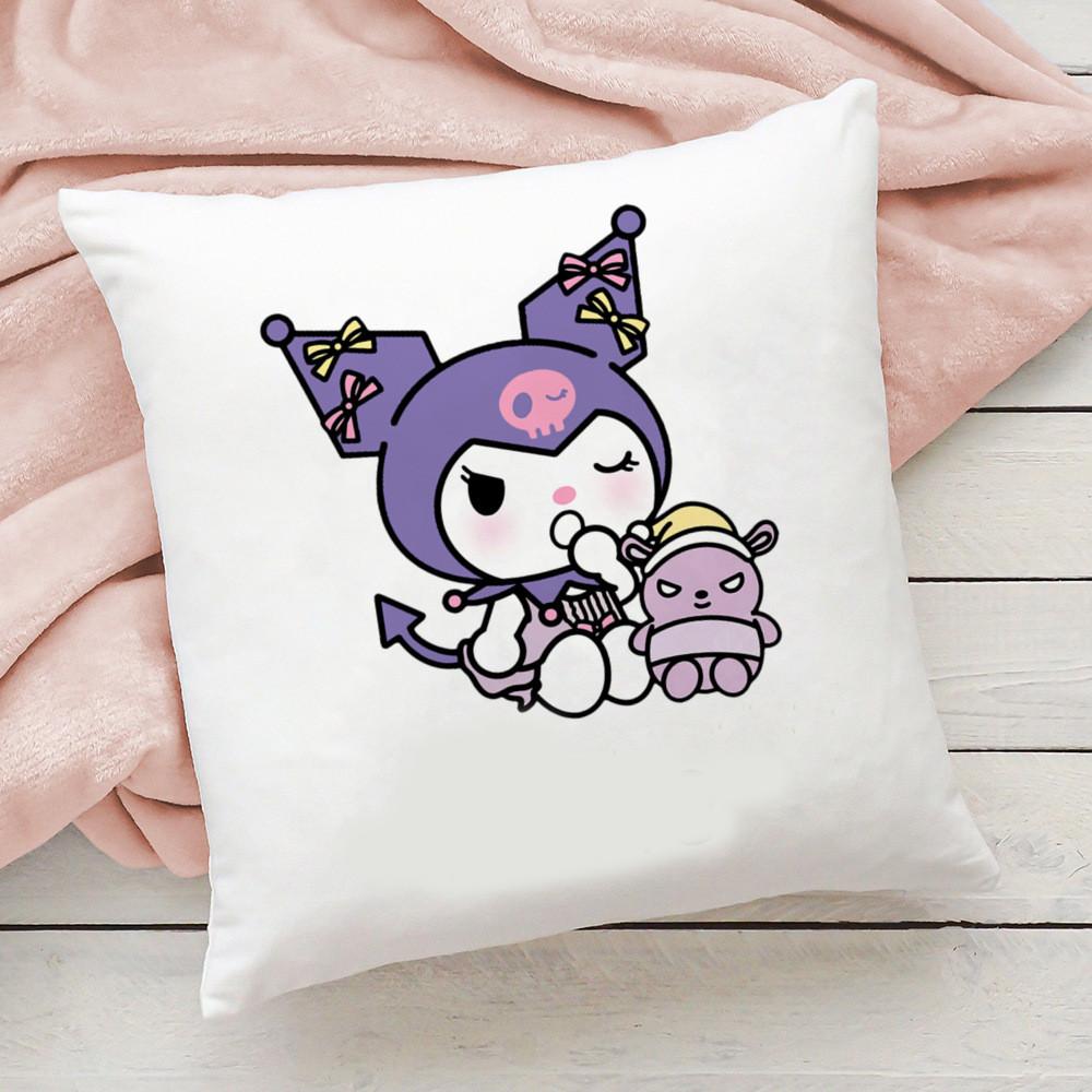 2026 New Cute Sanrio Cartoon Kuromi Doublesided Printed Square Bedroom Childrens Cushion Cover Sofa Waist Cushion Cover