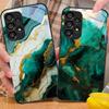 Green Marble For Samsung Galaxy S10 20 Plus 21 FE 22 23 24 FE 25 Ultra Black Tempered Glass Phone Case Hard Shell