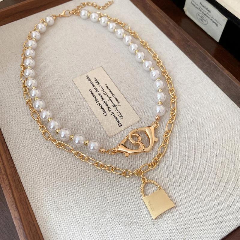 Fashion Chain Pearl Necklace For Women Baroque Pearl Metal Charm Pendant Necklaces Irregular Sweater Chain