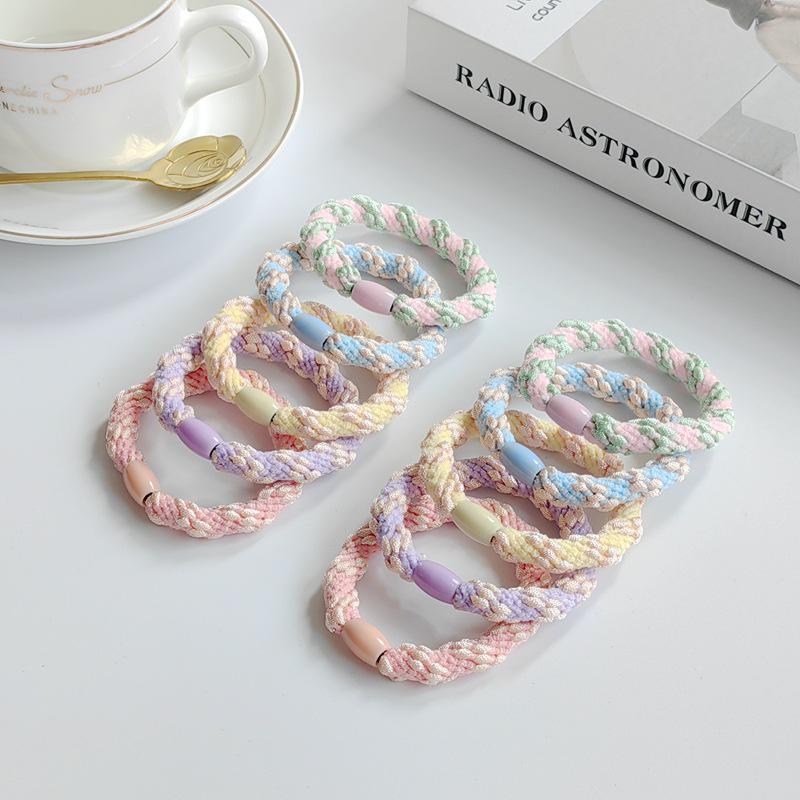 Women’s Cute Candy Color Elastic Braided Hair Ties with Leather Covers