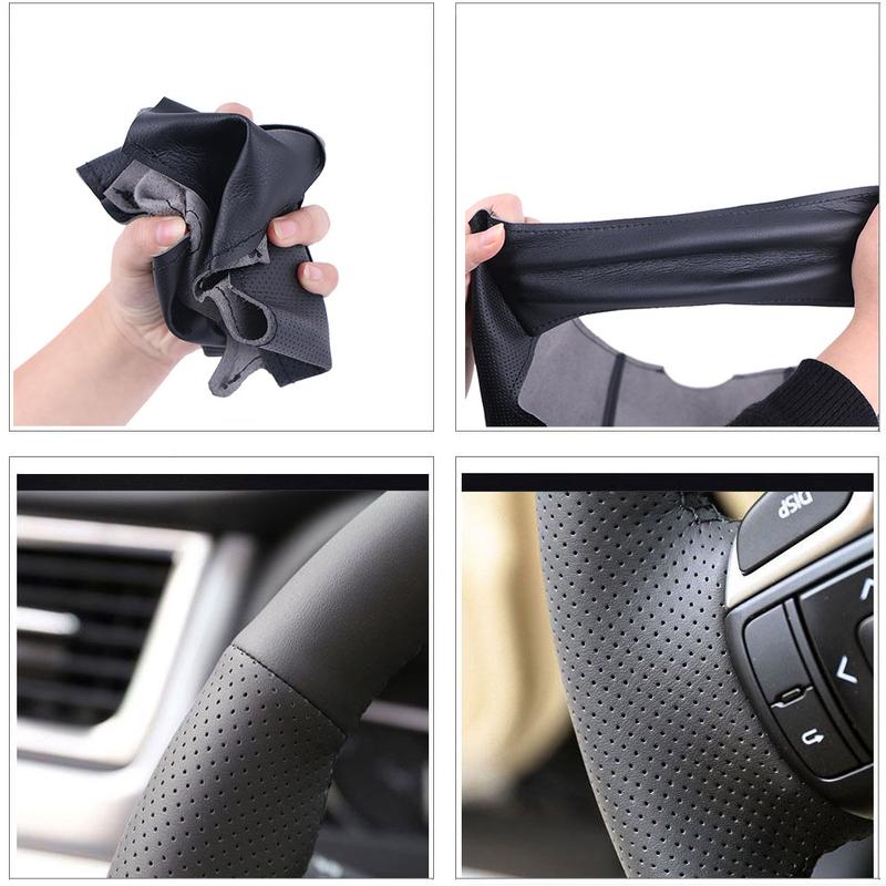 For Renault Laguna 3 Latitude Renault Samsung SM5 SM7 2009-2018 Hand-stitched Black  Leather Car Steering Wheel Cover