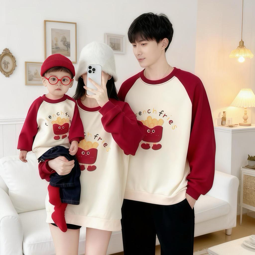 Hundred-Day Photo Family Outfits: Mother-Son, Mother-Daughter, Family of Four, Autumn-Winter Street Style Cartoon Sweatshirts
