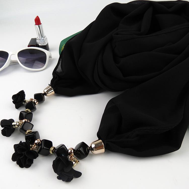 Women Printed Chiffon Ring Scarf Hijabs Multi-style Jewelry Necklace Flower Pendant Scarf Lady Apparel Accessories Wholesale