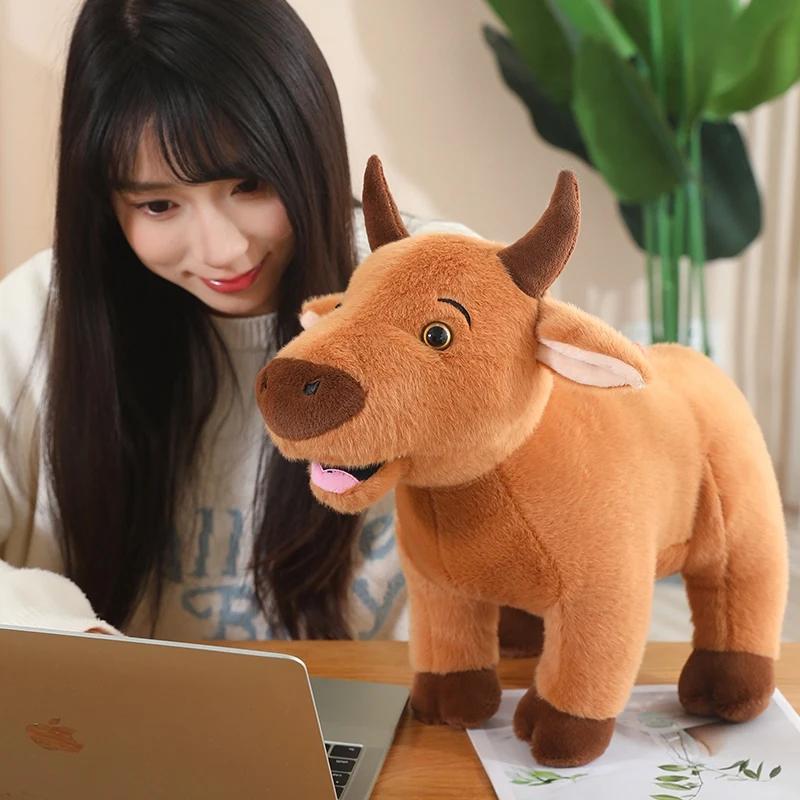 Cute Bull Scalper Ox Cattle Plush Toys Soft Stuffed Pillow for Early Childhood Education Animal Props Doll Gift