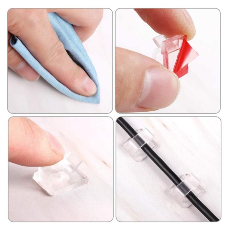 60 Piezas Clip Adhesivo Resistente para Cables Clip de Seguridad para Cables Clip de Gestión de Cables Clip Fuerte para Cables para Uso en el Hogar y la Oficina