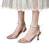 Sandals women's summer square head one-word strap stiletto high heels