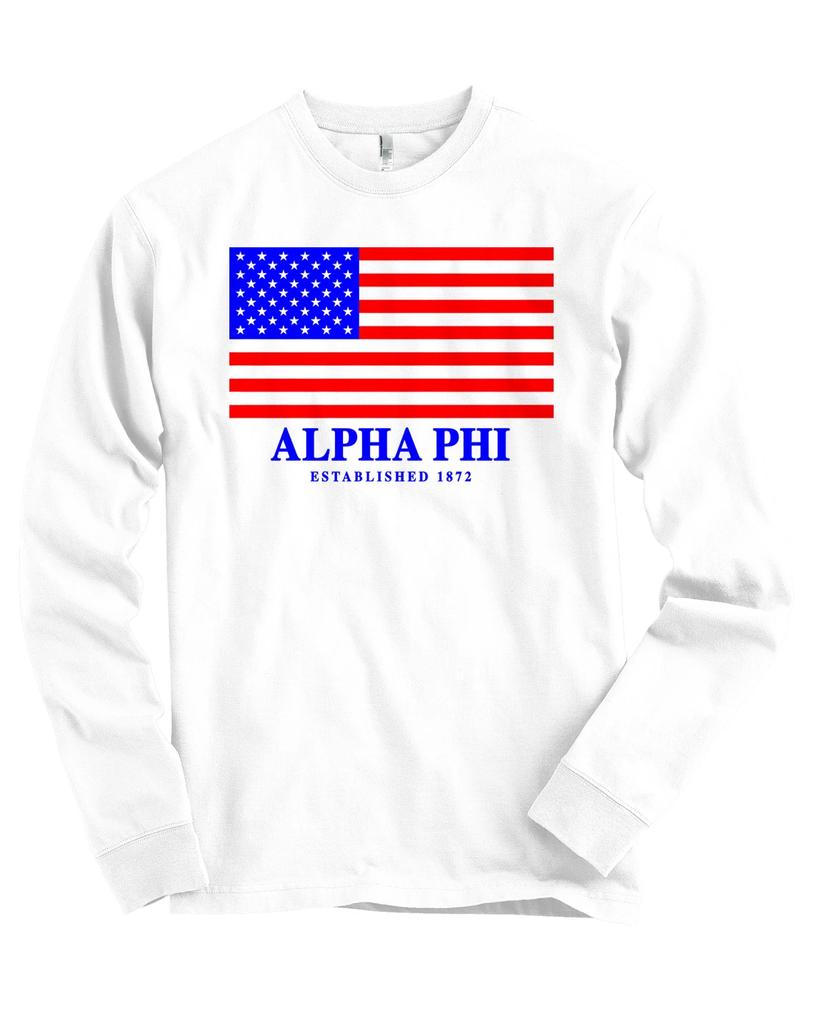 Alpha Phi Sorority USA Flag Bella + Canvas Long Sleeve T Shirt NEW