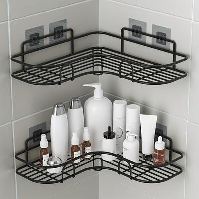 1pc Non-perforated Corner Rack, Bathroom Rack, Wall-mounted Toilet Locker, Bathroom Shampoo Cosmetic Storage Rack, Bathroom Accessories