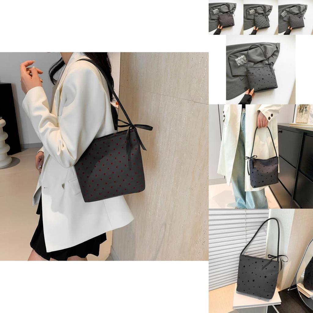 Trendy Large Capacity Bucket Bag With Bowknot And Polka Dot Print For Fashionable Commuters