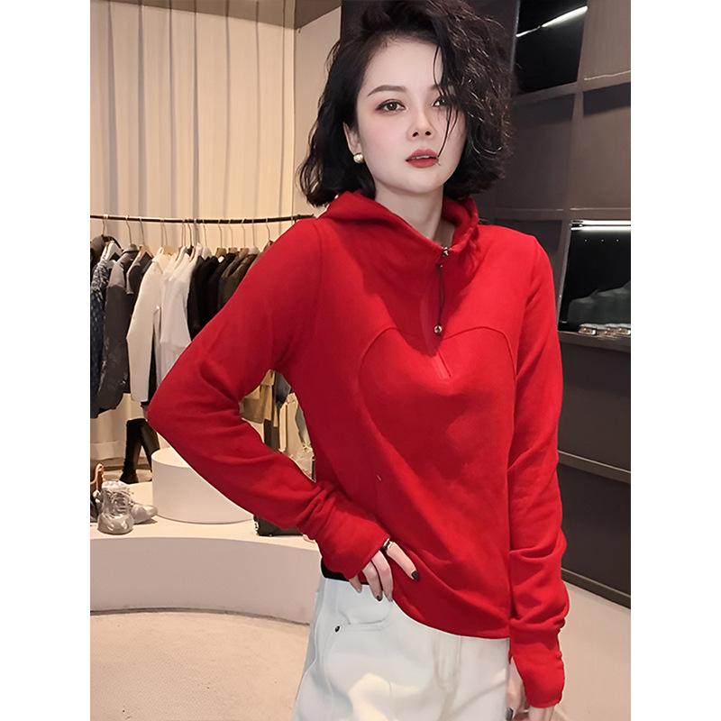 Women's High Neck Hooded Solid Sweatshirt - 2025 Spring/Autumn Fashion, Loose & Versatile Style