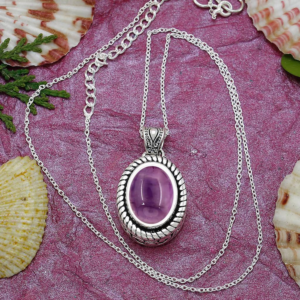 4,50 Karat natürlicher lila Amethyst-Edelstein, handgefertigt, 925er Sterlingsilber, Tropfenanhänger