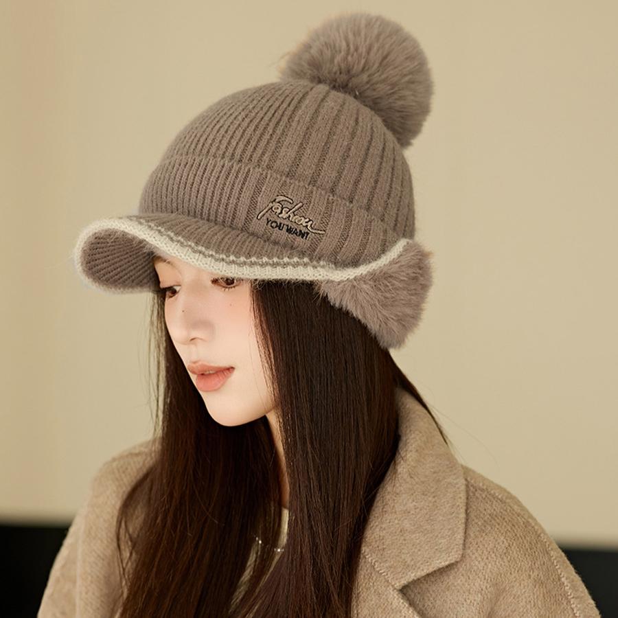 Casquette de baseball tricotée en fourrure épaisse pour femme, couleur unie, automne et hiver