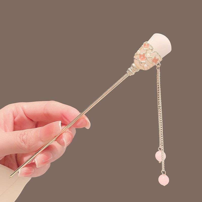 1Pc New Chinese Tassel Flower Hairpin Chinese High-end Female Antique Pan Head Hairpin Hairpin Hanfu Cheongsam Hair Accessories