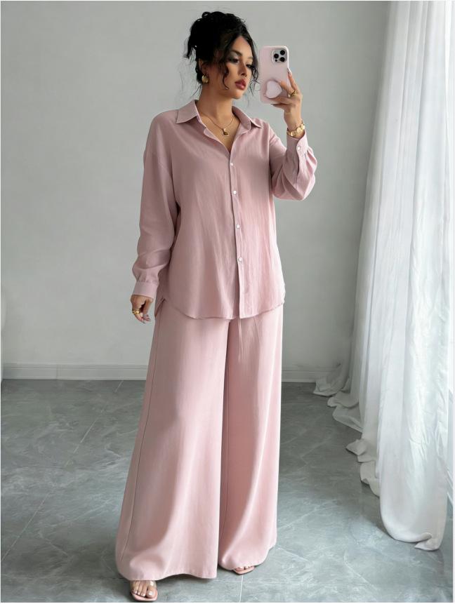Spring Fashion Plus-Size Women's Two-Piece Set: Linen-Style Shirt & High-Waisted Loose Pants