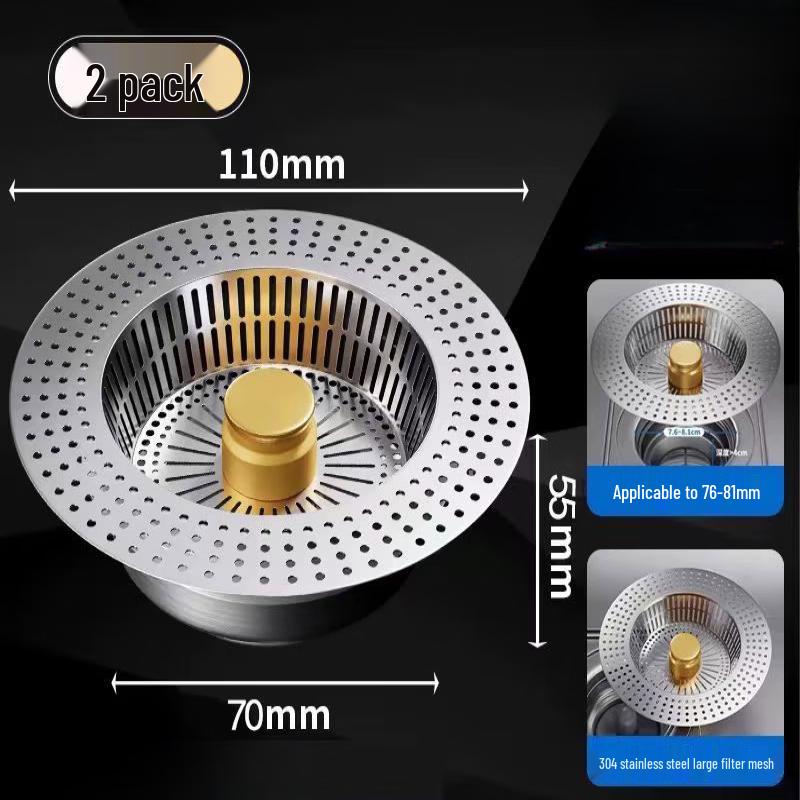 TLXT Stainless Steel Sink Drain Strainer & Stopper 2-Pack