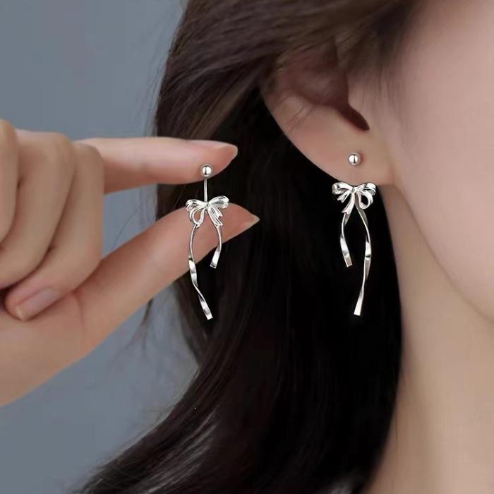 2024 New Light Luxury Bow Earrings: 925 Sterling Silver Needle Ear Studs for Women