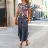 Mode Frauen Kleid Rundhals Kurzarm Taschen Floral Print Lose Maxi
