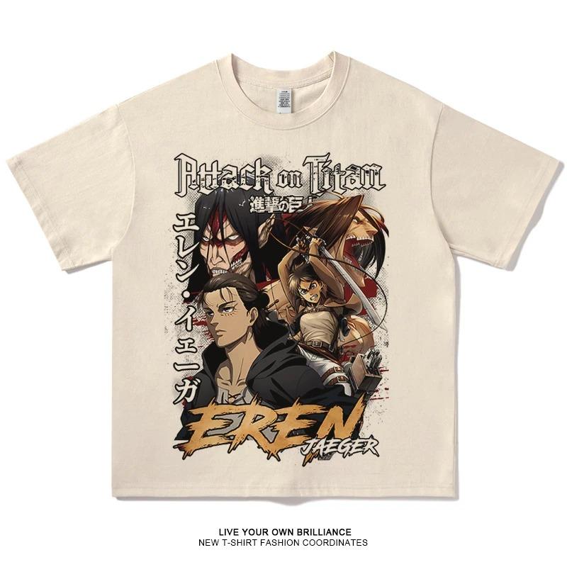 Anime Attack On Titan Trička Nadměrná Velikost Vintage Prané Shingeki no Kyojin Tričko Krátký Rukáv Manga Eren Mikasa Levi Topy Trička