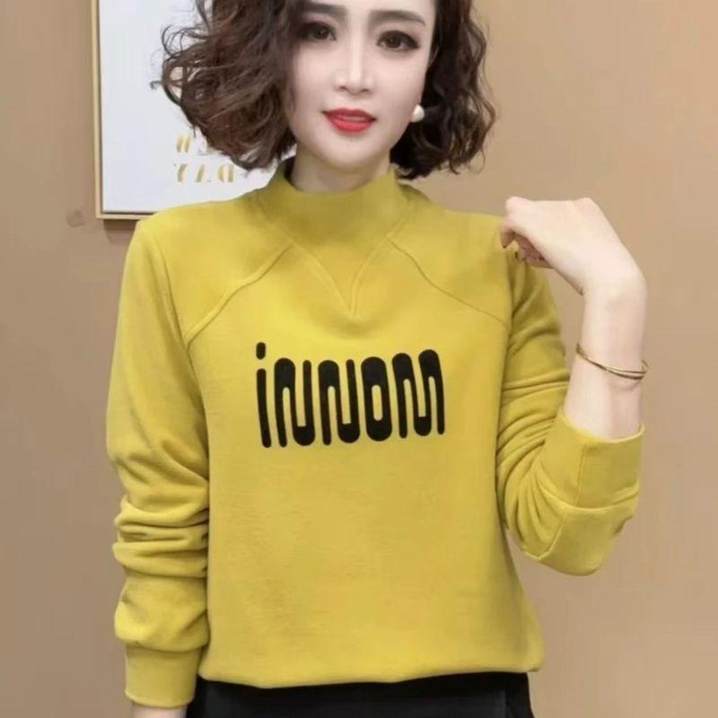 

Fashion Skinny Semi-turtleneck Fleece Bottom Shirt Autumn and Winter New Letter Design Sweater Ladies Elegant Temperament Top M жёлтый