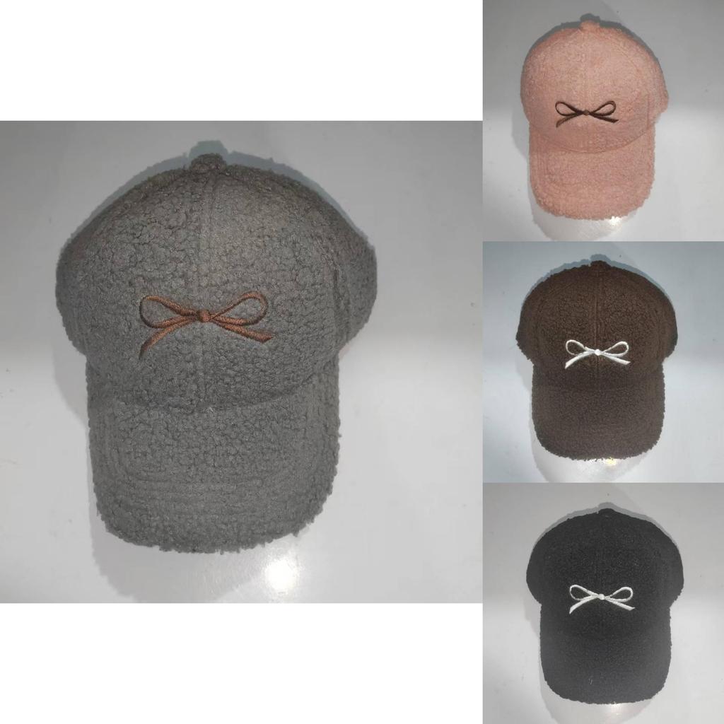 Autumn Winter Womens Fluffy Embroidered Baseball Cap With Bow Detail For Trendy Look