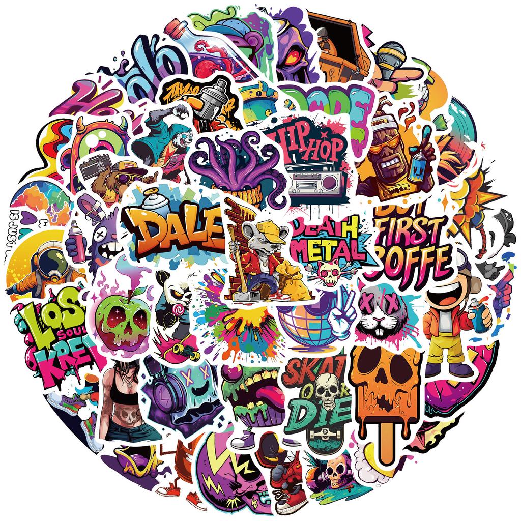 50pcs Street Spray Graffiti Culture Cool Cartoon Stickers DIY Phone Guitar Laptop Notebook Suitcase Waterproof Sticker Kids Toys