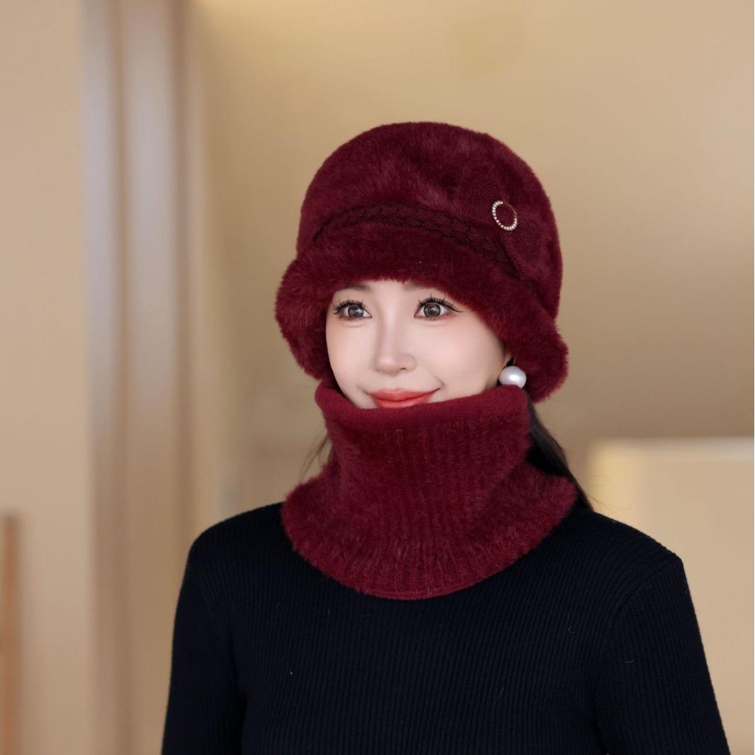 

Новая корейская версия вязаная универсальная теплая и толстая шапка для женщин модная теплая шерстяная шапка кроличий мех для мамы average size