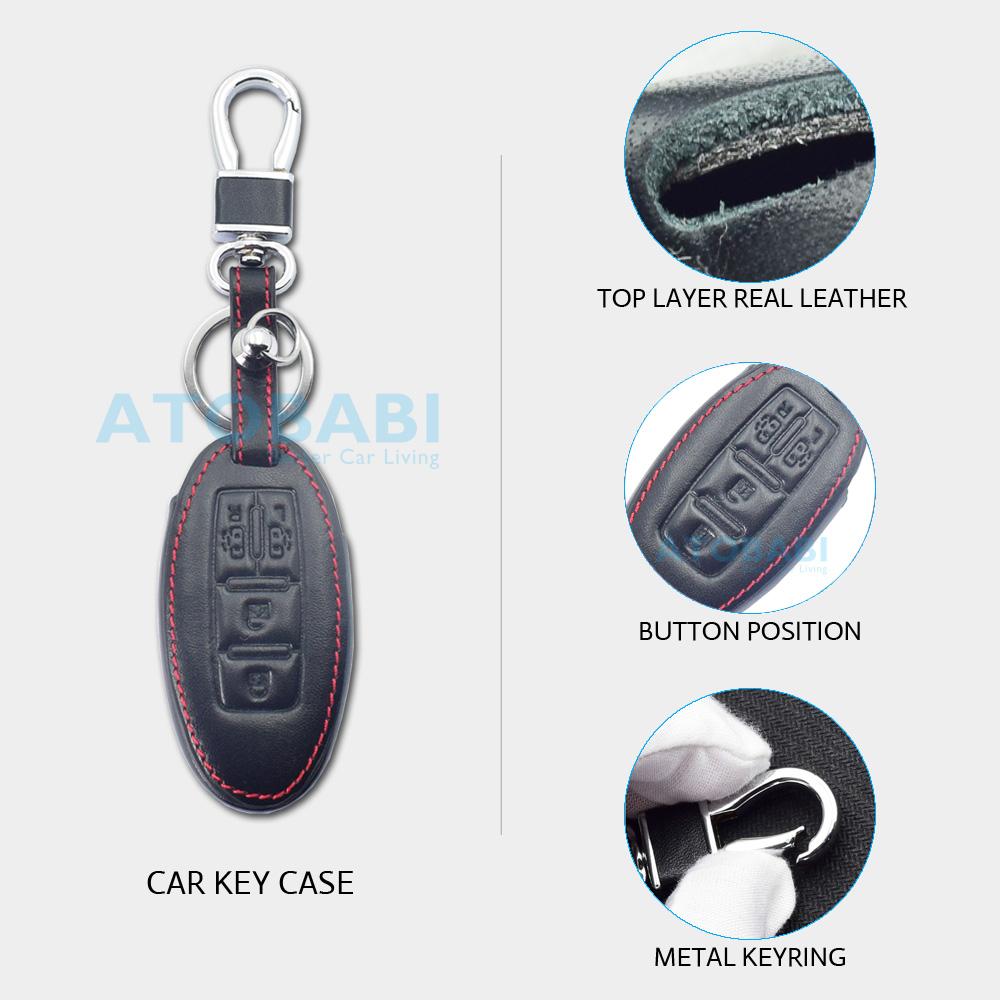 ATOBABI Leather Car Key Case Keychain For Nissan Serena Elgrand Roox 2020 4 Buttons Smart Keyless Remote Control Protector Cover