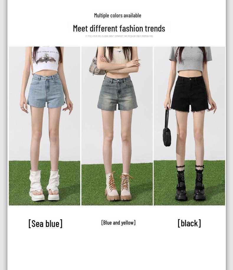 Women's High-Waist Elastic Denim Shorts - Summer Thin, Loose, Three-Quarter Length with Split Hem