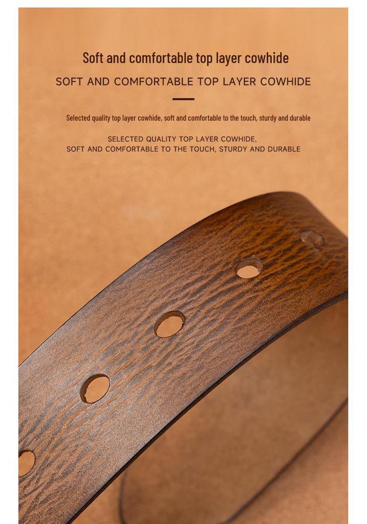 Men's Retro Vegetable-Tanned Leather Belt - Genuine Cowhide, Handmade, Casual Versatile Style