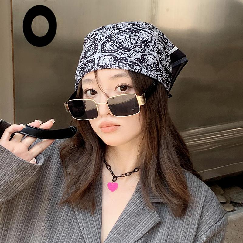 Printed thin square scarf cotton and linen silk scarf Korean version fashionable versatile bag headscarf street hip hop hip hop headscarf headband