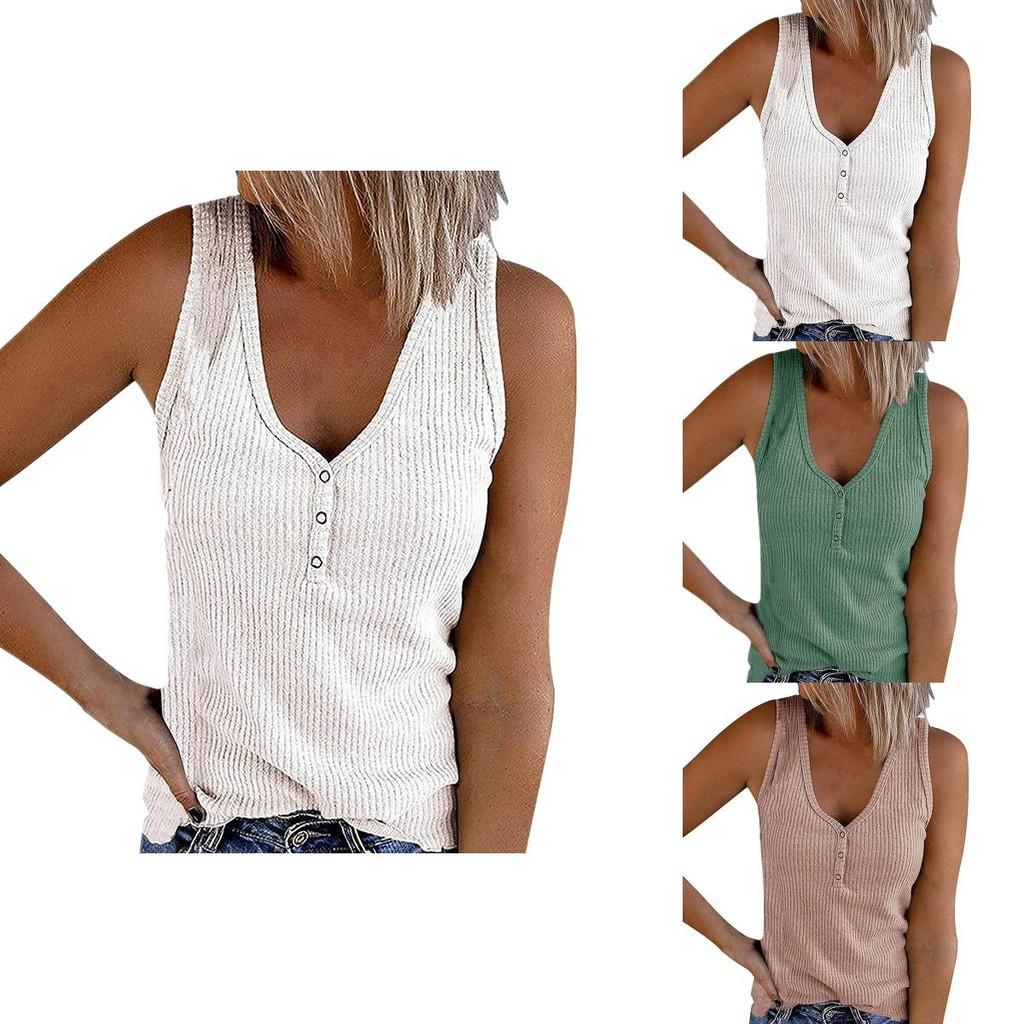 Stylish Women's Sleeveless Vest With V Neck And Ribbed Design For Summer Comfort