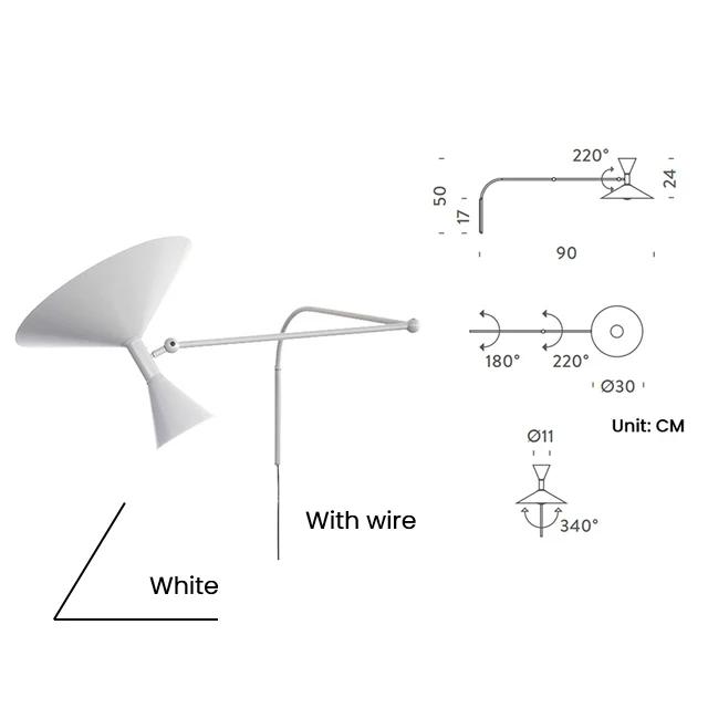 Designer Marseille Wall Lamp White Black Metal Trumpet Swing Arm Sconce Lamp For Living Room Study Room Bedroom Bedside Lamps