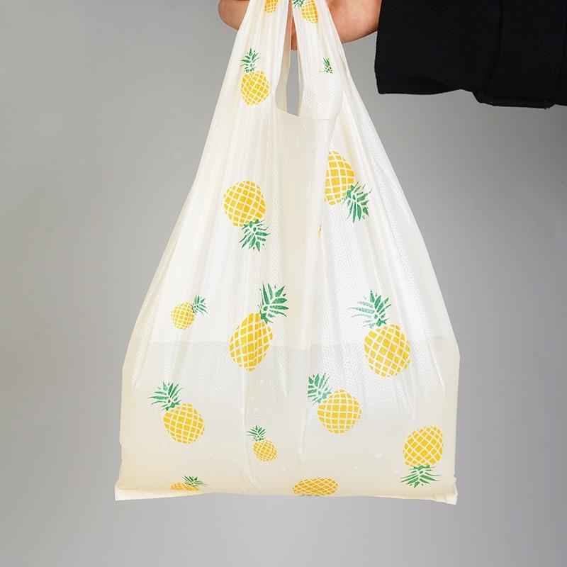 50Pcs Plastic Tote Bag Cute Fruit Vest Bag Tote Takeout Doggy Bag Cute Shopping Bag with Handle