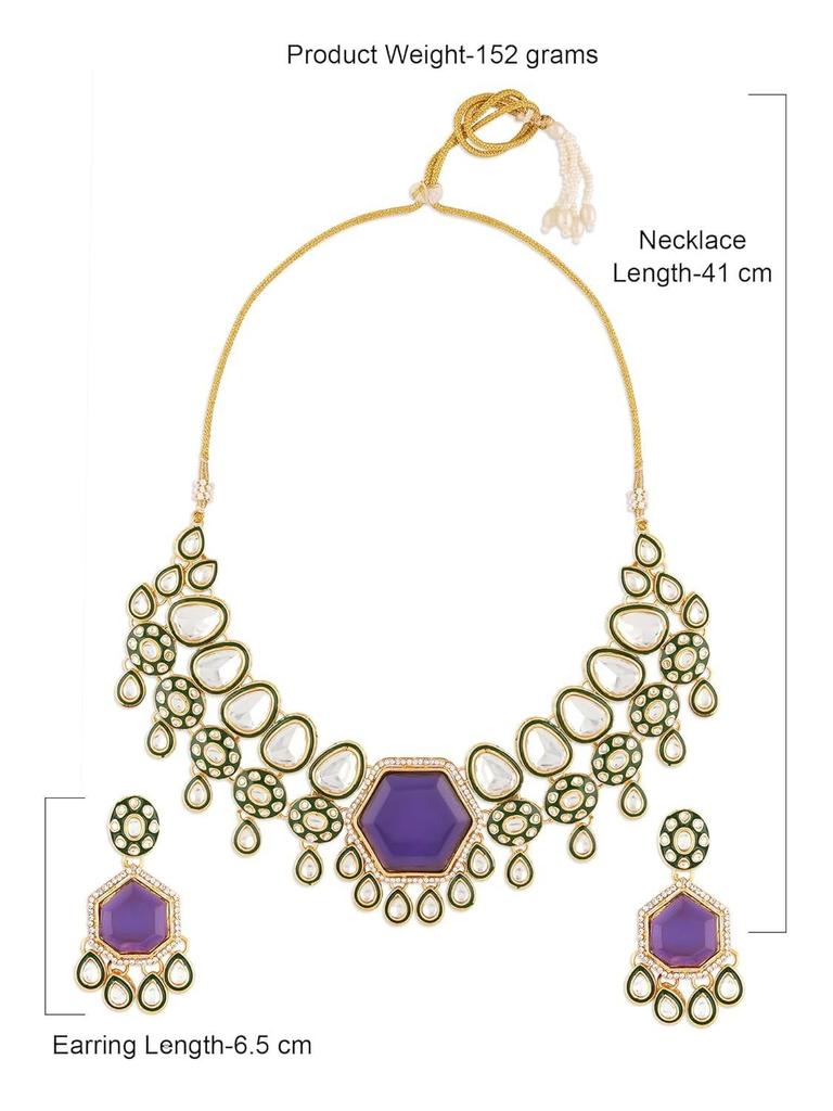 Purple Stone Green Meenakari Austrian Diamonds Necklace & Earring Set For Women