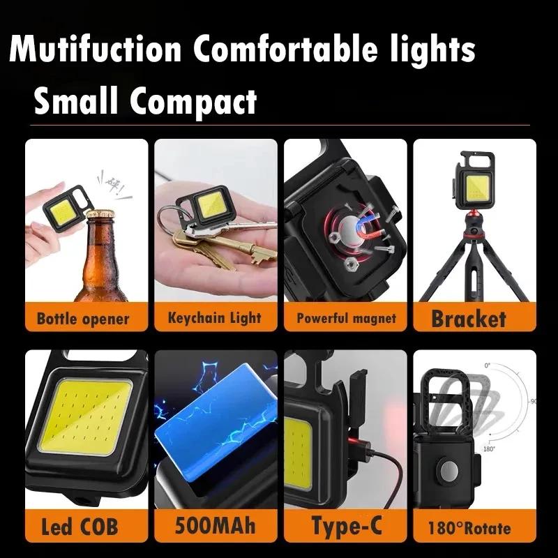 KDULIT Mini LED Keychain Flashlight COB Night Light Portable USB Charging Camping Lamps for Work Outdoor Hiking Fishing Lighting