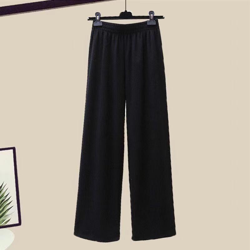 Two-Piece Women's Autumn Knit Set: Korean Short Sweater & Casual High-Waist Wide-Leg Pants