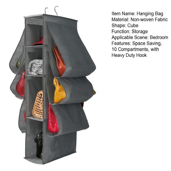 Organizer Compartments with Space Saving 10 Handbag Hanging Heavy Duty Hook Wardrobe Closet Storage
