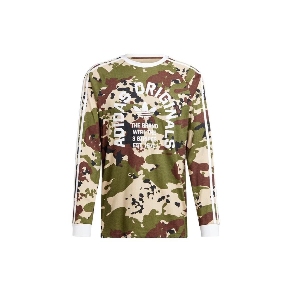 Adidas Originals Multicolor Letter Print Camouflage Long Sleeve T-Shirt Men Tops Green IS2921