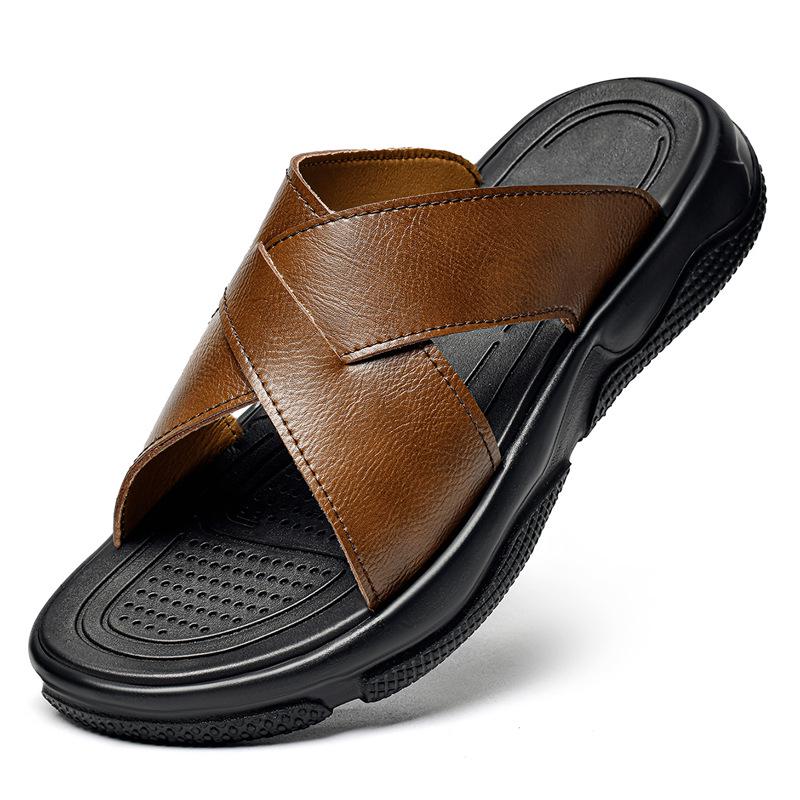 Men's Plus Size Cowhide Flip-Flops - Lightweight, Thick Sole, Summer Beach Sandals