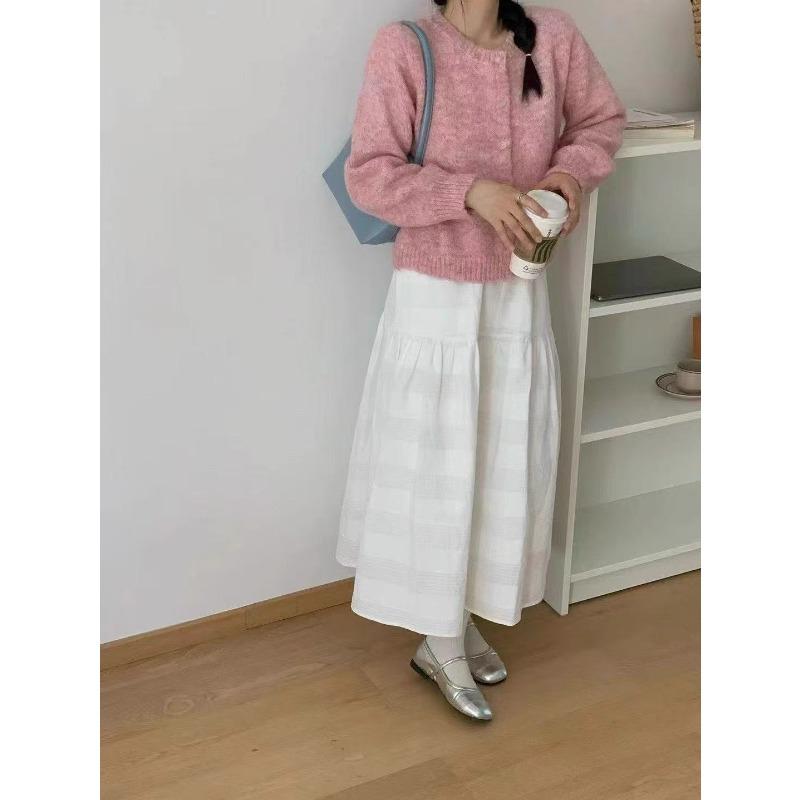 Autumn and Winter New Long Camel Hair Dopamine Color Round Neck Long Sleeve Plush Knitted Jacket Women's Age-reducing Cardigan