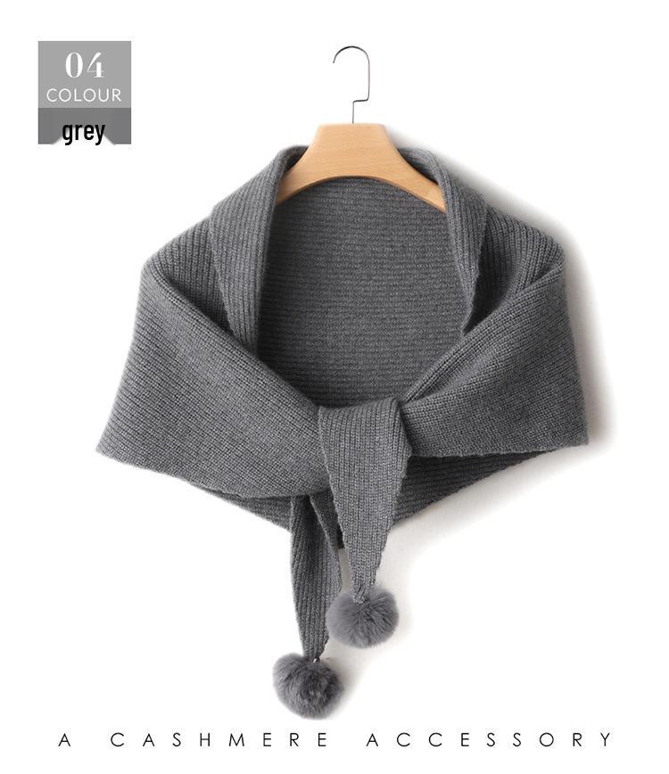 Cashmere Pompon Women's Triangle Shawl Scarf - Thick, Warm Neck Warmer for Autumn/Winter