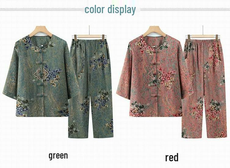 Mother's Day Summer Mid-Sleeve Set for Grandma – Casual Two-Piece Outfit for Middle-Aged and Elderly Women