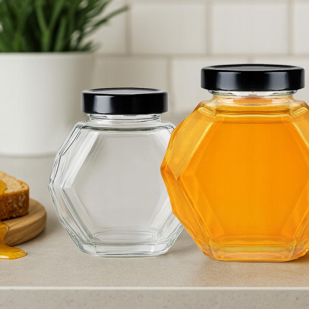 GUCIO Glazen Pot 200 ml voor Honing, Jam, Conserves Zeshoekige Glazen Potten