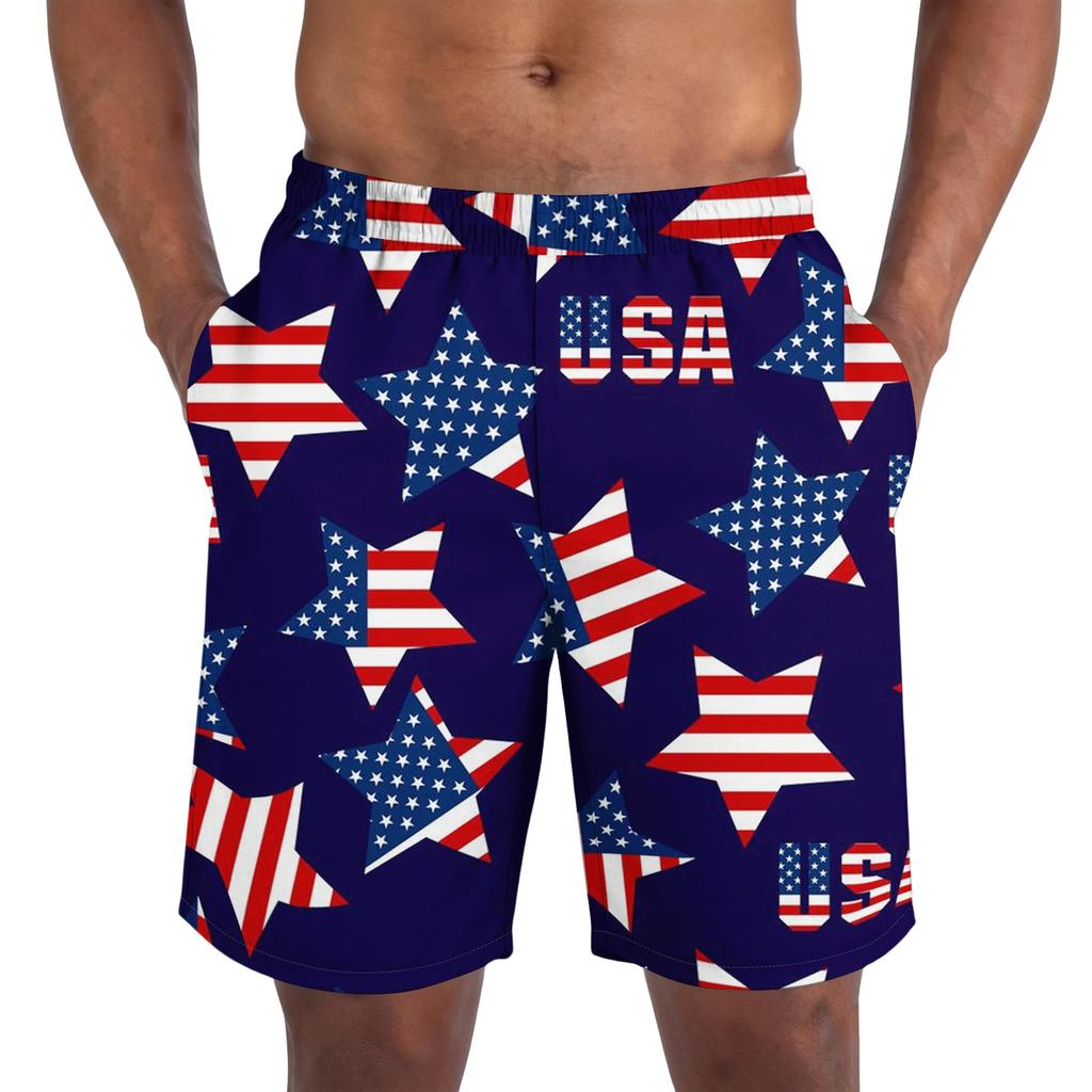 Men's Casual Trendy Independence Day Printed Shorts, Lightweight Breathable Athletic Shorts For Men