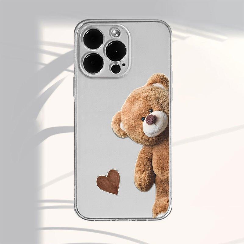 Love Bear Pattern Transparent Phone Case Suitable for iPhone 17 16 15 14 13 12 11 Pro/Max/Plus Anti Drop and Anti Shock