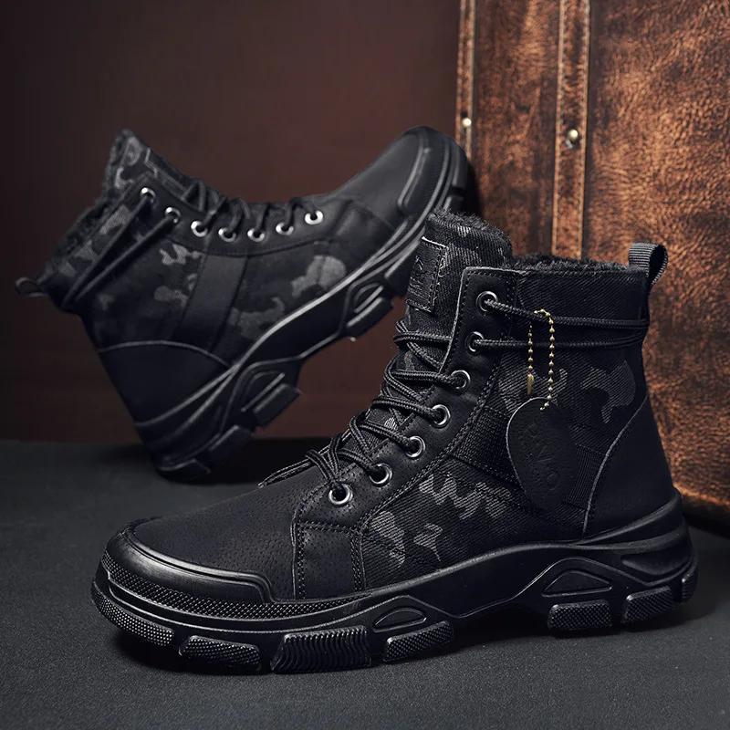 Men Snow Boots Qishki Issiq Ipli Yangi Erkaklar To'pig'igacha Moda Plush Qishki Botinkalar To'pig'igacha Kamuflyaj Botinkalar Erkaklar uchun Zapatillas De Hombre