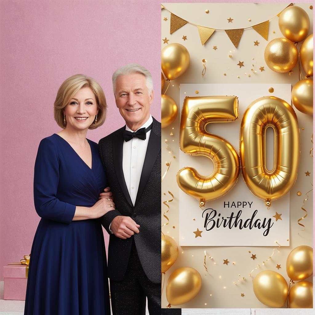 50th Birthday Background Black Script Font Adult Birthday Banner 50th Birthday Display 50 Digit Balloon For Indoor Party