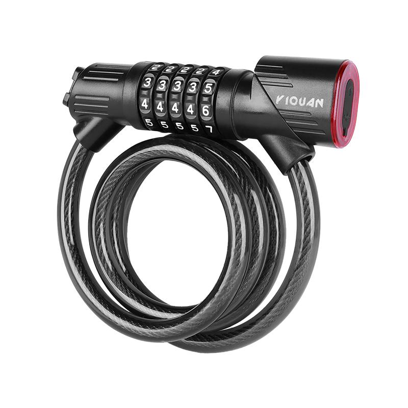 Bicycle Lock with Tail Light 5-Digit Security Password Bike Lock Steel Cable Chain Anti-theft Bicycle Bike Accessories